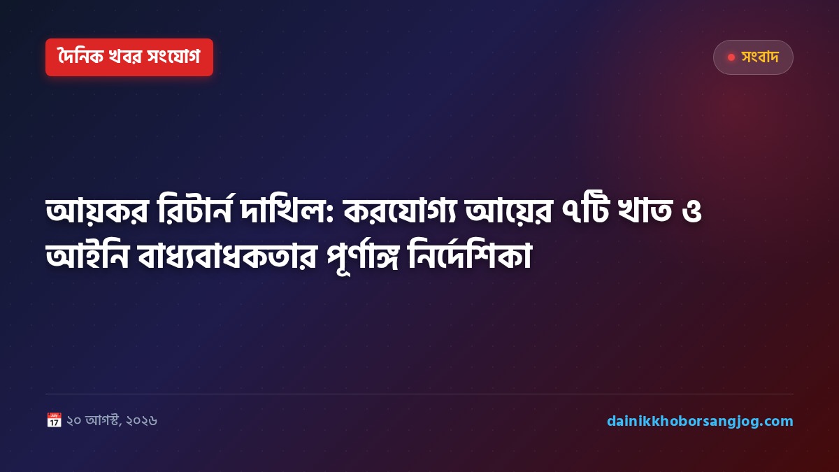 আয়কর রিটার্ন দাখিল: করযোগ্য আয়ের ৭টি খাত ও আইনি বাধ্যবাধকতার পূর্ণাঙ্গ নির্দেশিকা