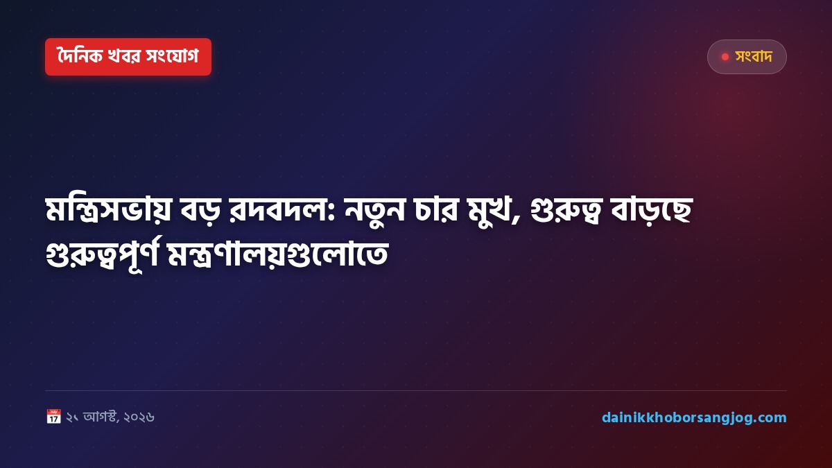মন্ত্রিসভায় বড় রদবদল: নতুন চার মুখ, গুরুত্ব বাড়ছে গুরুত্বপূর্ণ মন্ত্রণালয়গুলোতে